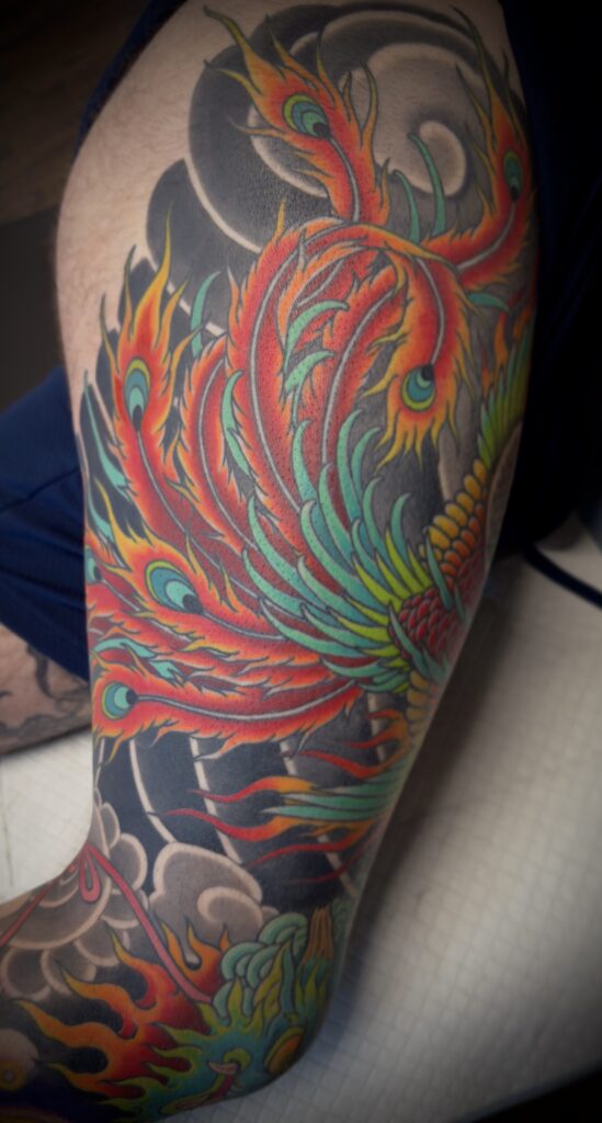Japanese style phoenix tattoo bright color