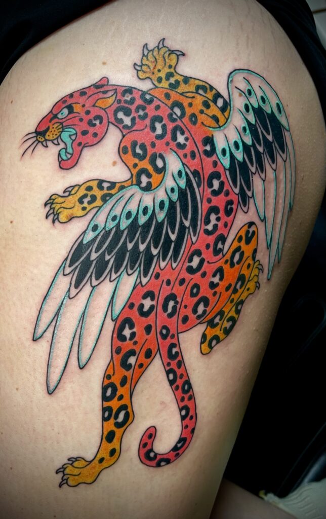 Neon color leopard tattoo wings